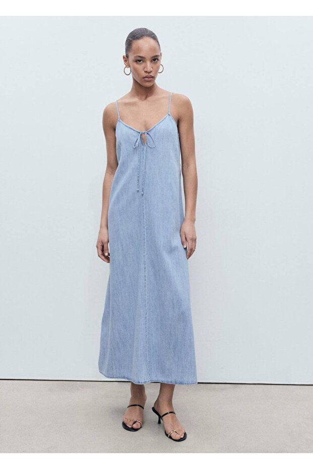 Askılı denim elbise - 2