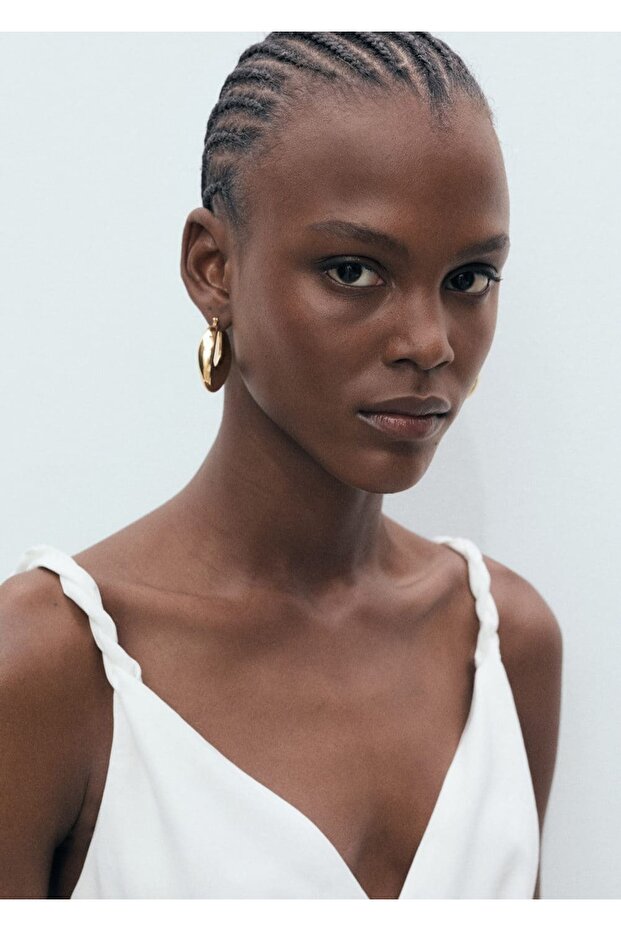 V yakalı uzun elbise - 6