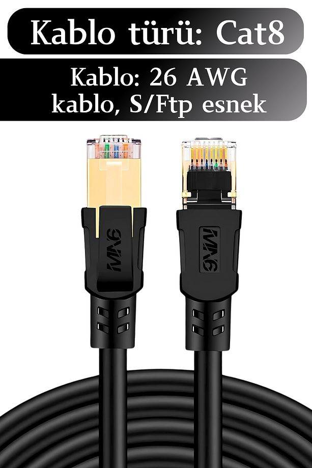 M110XF Cat8 Kablo/10 METRE/40GBPS-2000MHZ-26 Awg-S/ftp-Cat8 Ethernet Kablosu - 2