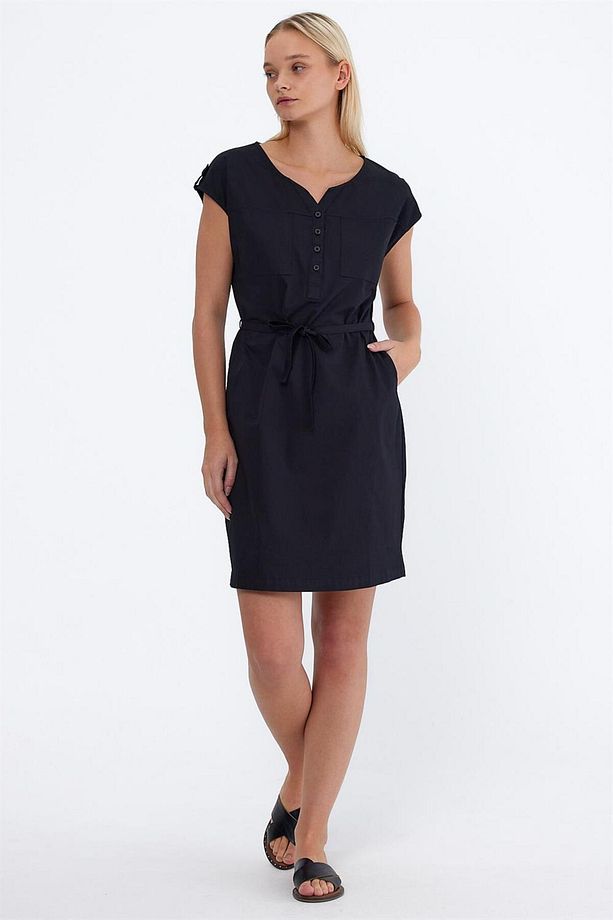 Riva Önü Düğmeli Regular Fit Gabardin Elbise - Siyah - 3