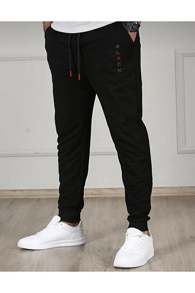 DEEPSENCE Erkek Siyah Pamuklu Eşofman Altı Slim Fit Dar Paça Jogger
