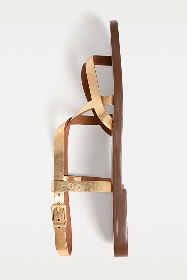 Düz deri şeritli sandalet - 4