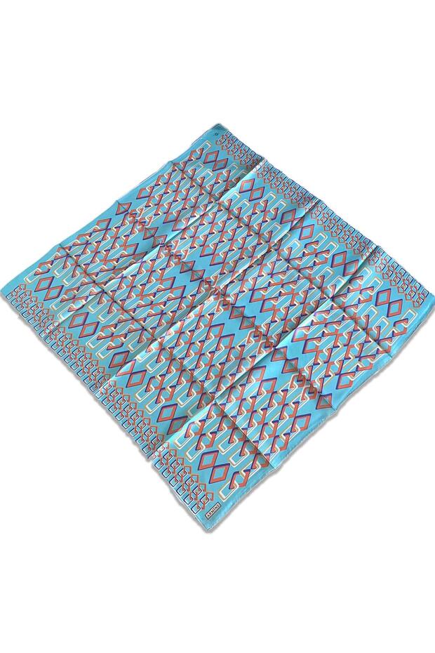 Mint Green Geometric Pattern Sura Silk Scarf 9172 - 33