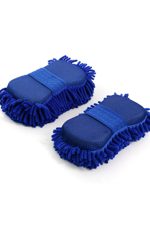 2pcs blue 2Pcs Car Cleaning Brush Cleaner Tools Microfiber Car Washer Sponge Cleaning Washing Towel