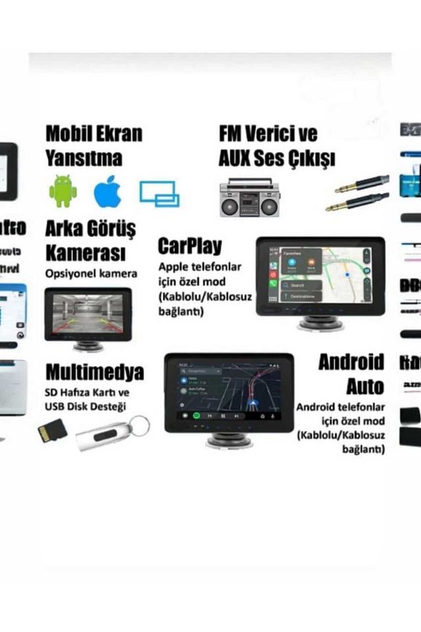 7"taşınabilir Kablosuz Apple Carplay Ekran Yansıtma Android Auto Android Car Play Araba Ekranı - 3