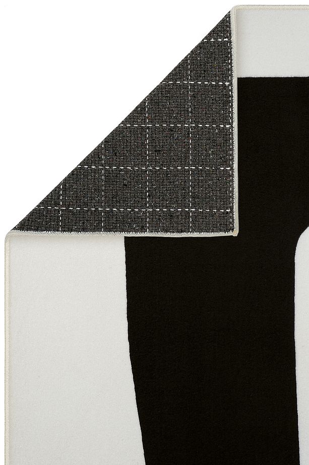Agnes Krem Siyah Halı Soyut Monokrom Modern Halı Minimal Tarz Yıkanabilir Yumuşak Doku İpeksi Halı - 6