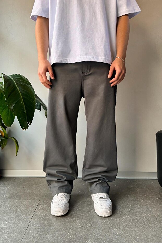 Baggy Fit Anthracite Gabardine Trousers