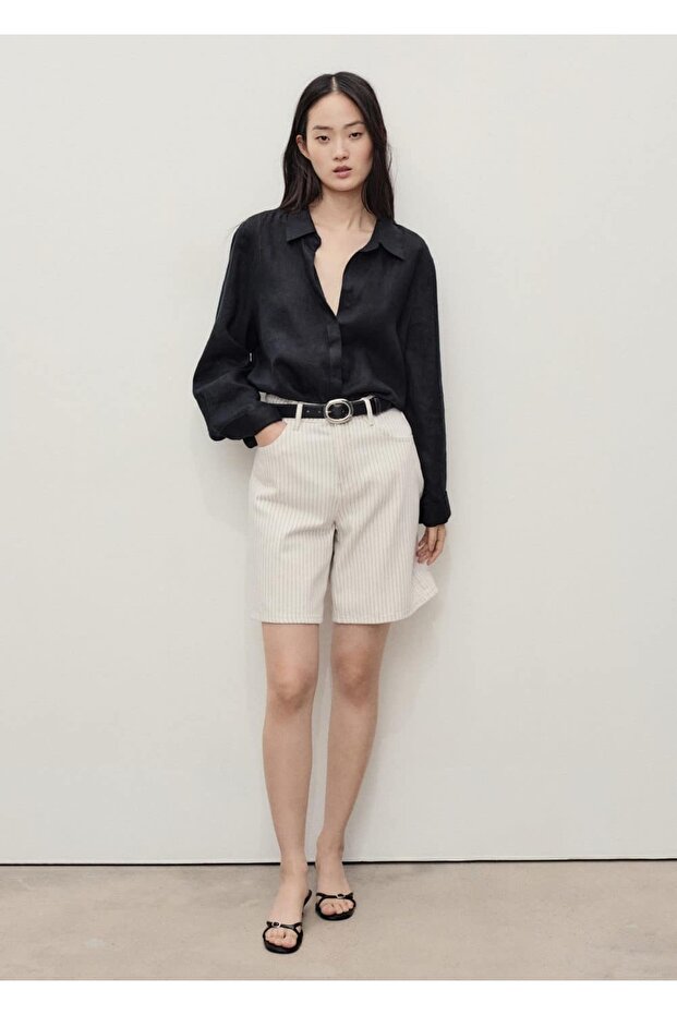 Çizgili denim bermuda şort - 2