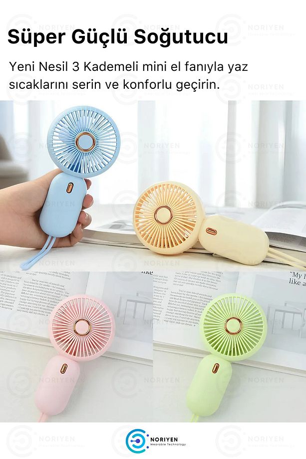 2025 Yeni Model Şarjlı Mini El Fanı 3 Kademe Soğutucu Taşınabilir İpli Küçük ve Güçlü Vantilatör - 3