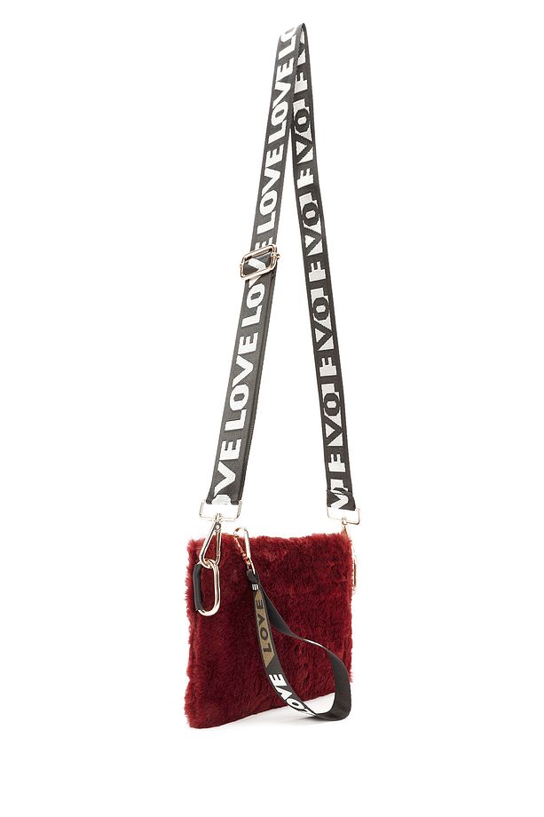 Kadın Bordo Uzun Askılı Peluş Portföy Çanta 24WBD2200PH - 5