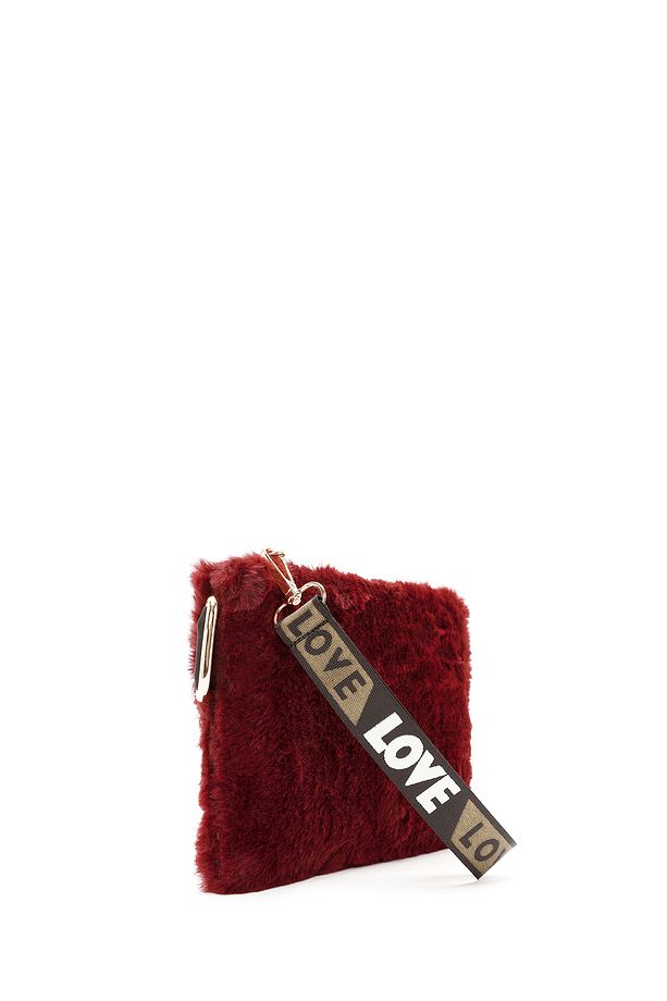 Kadın Bordo Uzun Askılı Peluş Portföy Çanta 24WBD2200PH - 4