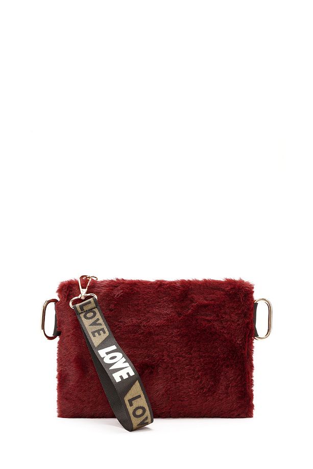 Kadın Bordo Uzun Askılı Peluş Portföy Çanta 24WBD2200PH - 1