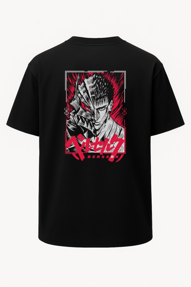 Oversize Berserk Red Printed Unisex T-Shirt Black