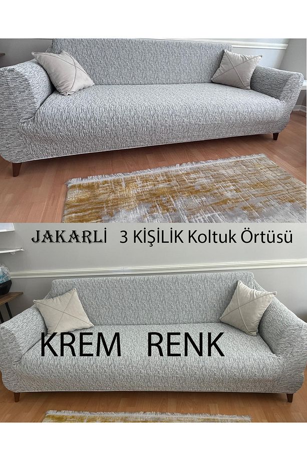 Jakarli Desen Koltuk Örtüsü Lastikli Kayma Yapmayan 3 Kişilik Çekyat Kanepe Kılıfı 1 Adet - 4