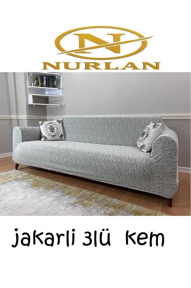 Jakarli Desen Koltuk Örtüsü Lastikli Kayma Yapmayan 3 Kişilik Çekyat Kanepe Kılıfı 1 Adet - 3