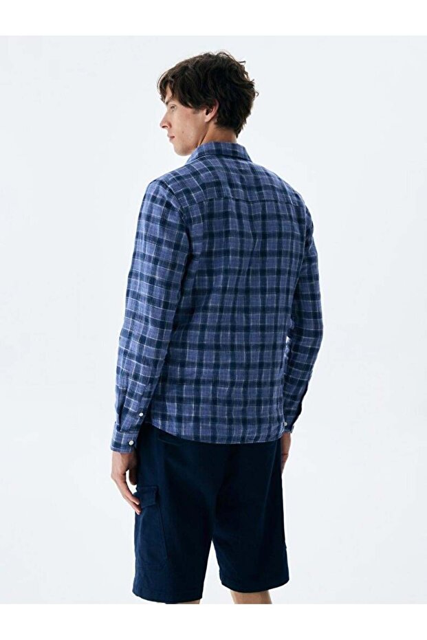 Karelı Lacivert Gömlek - 2