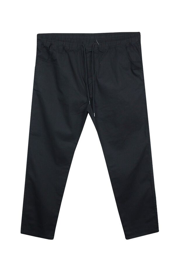 Large Size Lace-Up Gabardine Trousers Black