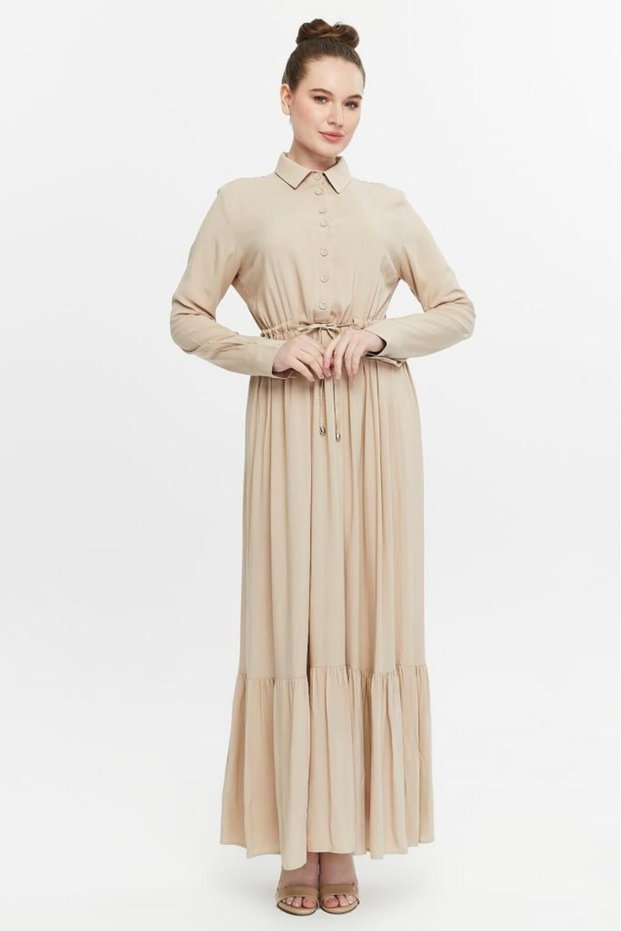 Buttoned Gathered Women's Hijab Dress