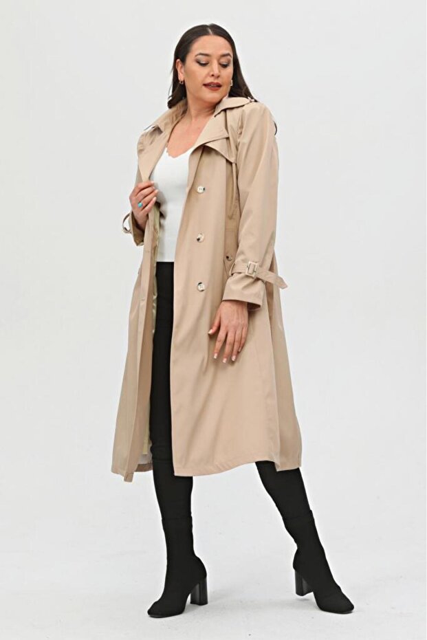 Long Plus Size Women's Lined Trench Coat
