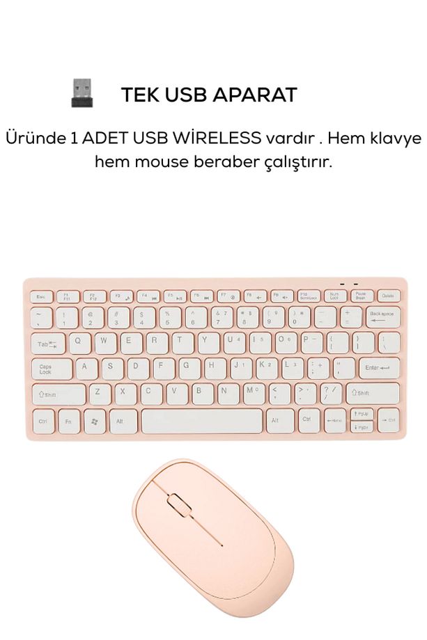 Ultra Slim Tv Pc Mobile Tablet Uyumlu Kablosuz Q Klavye Mouse Seti 2.4 Ghz Wireless Set Pembe - 7