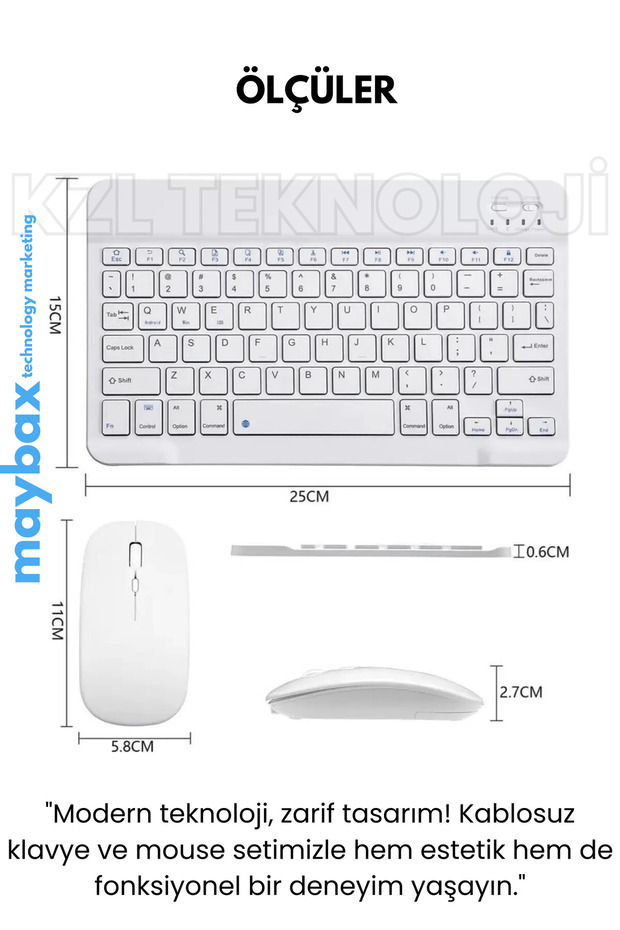 Mini Kablosuz Wireless Klavye Mouse Seti 2.4 Ghz Beyaz - 3