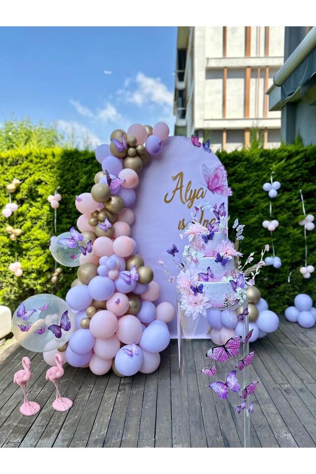 turkuaz parti KELEBEK KONSEPT BALON SETİ 45'li,Kelebek iyi ki doğdun banner set