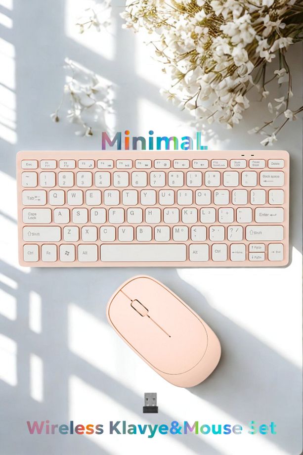 Ultra Slim Tv Pc Mobile Tablet Uyumlu Kablosuz Q Klavye Mouse Seti 2.4 Ghz Wireless Set Pembe - 1