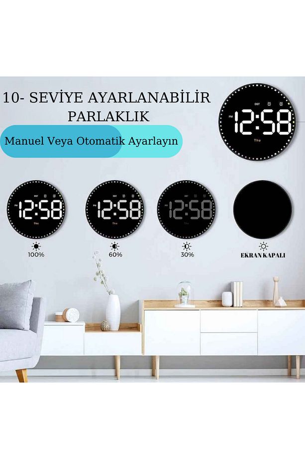 Trenstore 10 İnç Ev Dekorasyonu Yuvarlak LED Akıllı Kumandalı Takvim Duvar Saati - 3