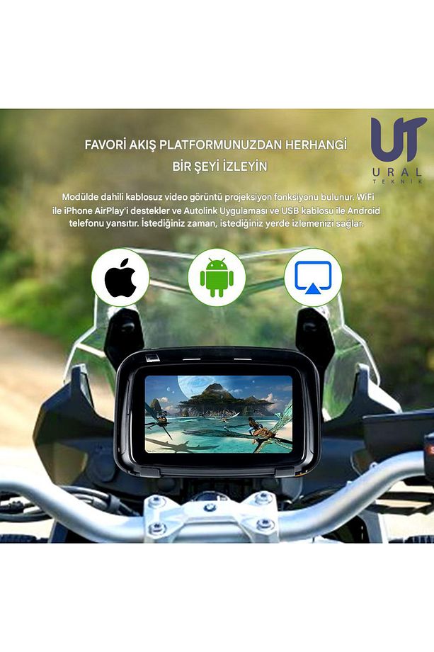 Motosiklet Kablosuz Carplay Android Auto 5''dokunmatik Ekran 2 Kamera Lastik Sensörü Multimedya - 4