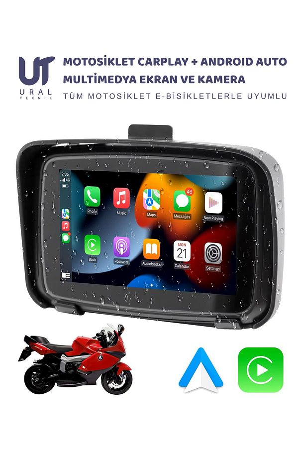 Motosiklet Kablosuz Carplay Android Auto 5''dokunmatik Ekran 2 Kamera Lastik Sensörü Multimedya - 3