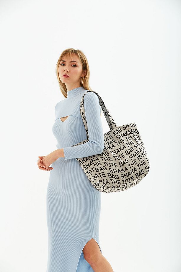Vizon U50 Kanvas Kumaş ,Tek Bölmeli,Çıt Çıt Kapamalı,The Tote Bag Baskılı Kol ve Omuz Çantası - 6