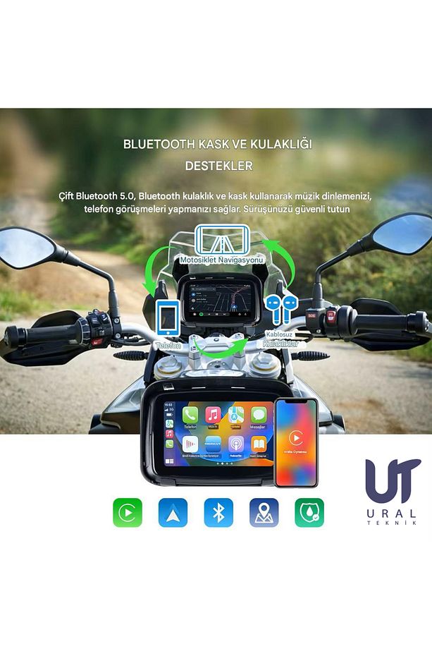 Motosiklet Kablosuz Carplay Android Auto 5''dokunmatik Ekran 2 Kamera Lastik Sensörü Multimedya - 6