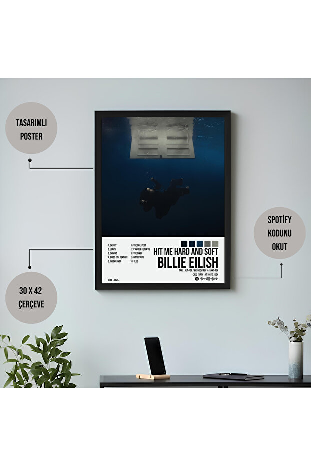 Billie Eilish - Hit Me Hard And Soft Albüm Spotify Çerçeveli Poster Tablo - 2