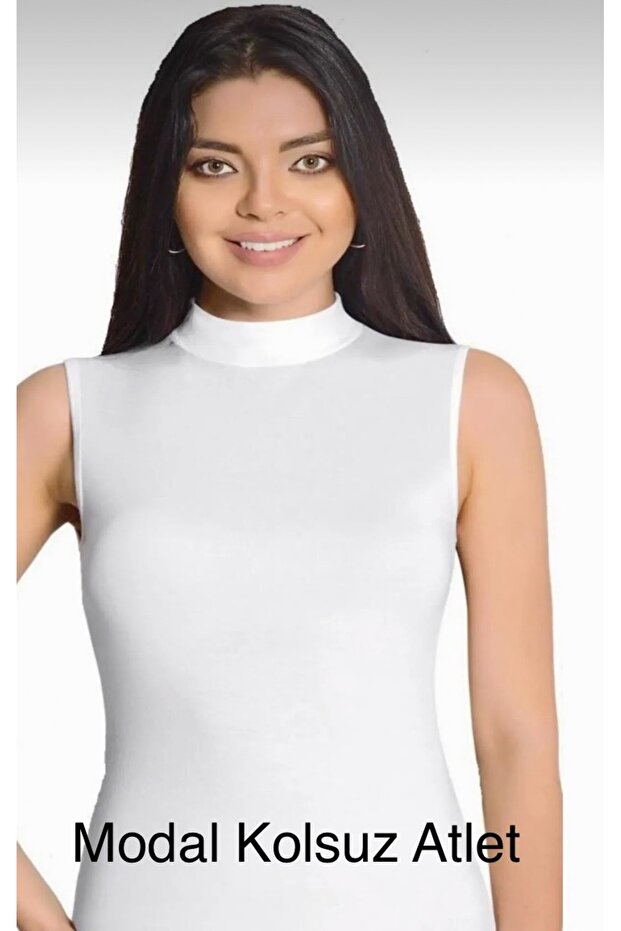 Lycra Women's Turtleneck Sleeveless Tank Top White