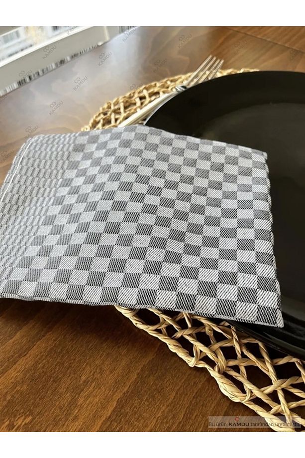 4 Adet 40x60 Damalı Alman Peçetesi, Mutfak Havlusu, Lüks Mutfak Havlusu, Sunum Peçetesi - 1