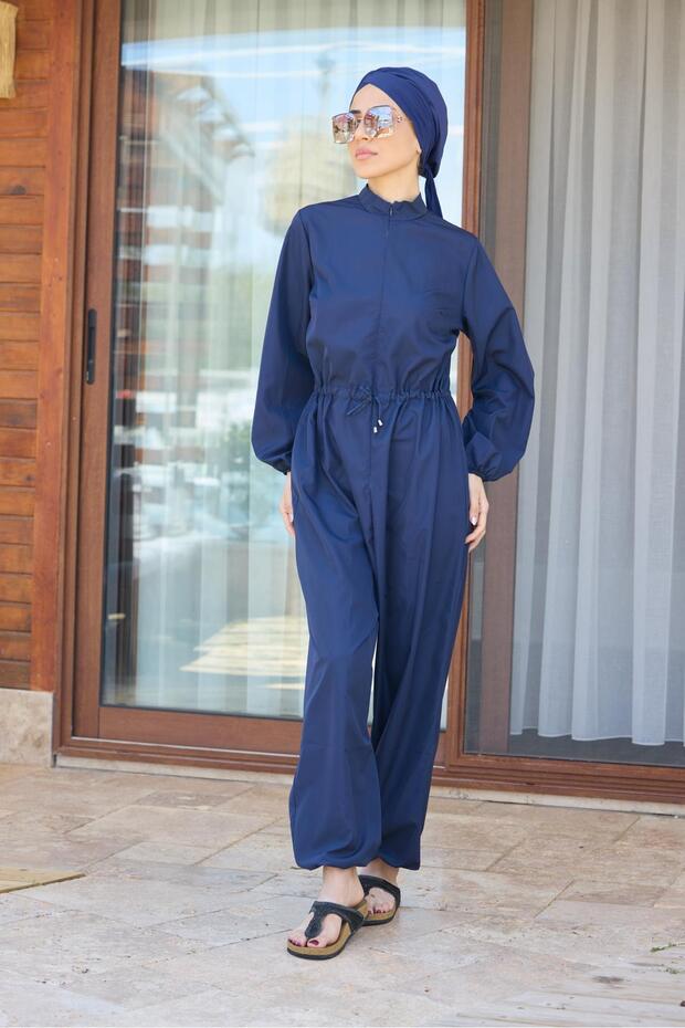 Black Design Hijab Parachute Fabric Jumpsuit Swimsuit