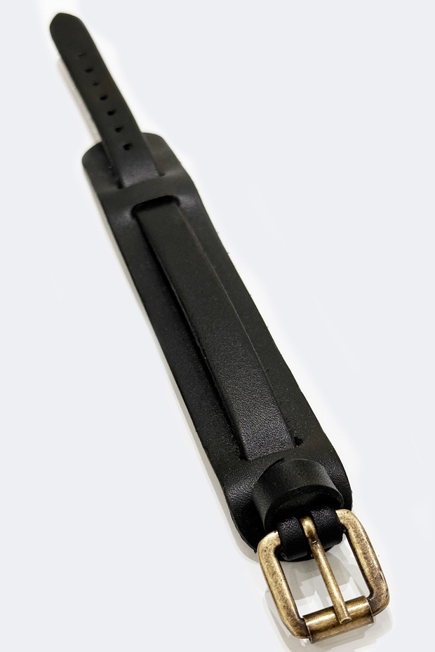 El Işçiliği Tek Kemerli Siyah Erkek Deri Bileklik - 7