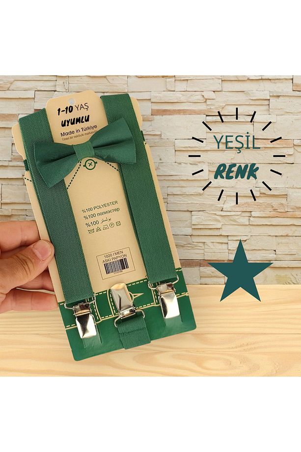 Çocuk Pantolon Askısı+Papyon Seti +Esnek 1-10 Yaş Uyumlu - 1