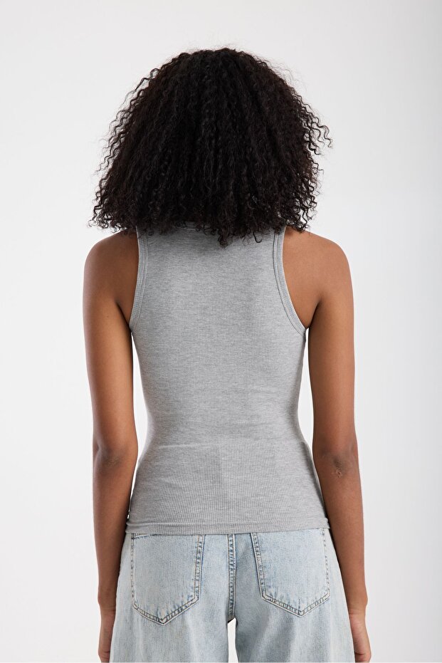 Kadın Fitilli Görünümlü Kalın Askılı Basic Atlet - 7