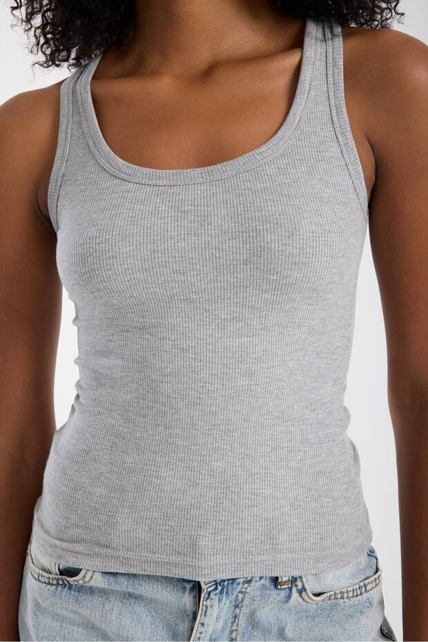 Kadın Fitilli Görünümlü Kalın Askılı Basic Atlet - 6