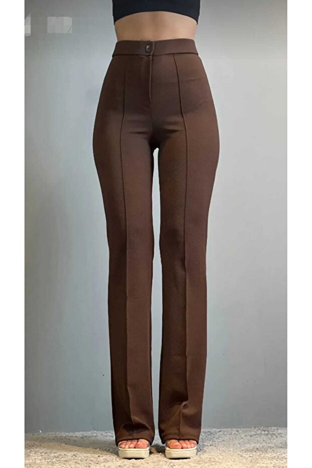 Brown High Waist Gathered Spanish Leg Women's Palazzo Trousers