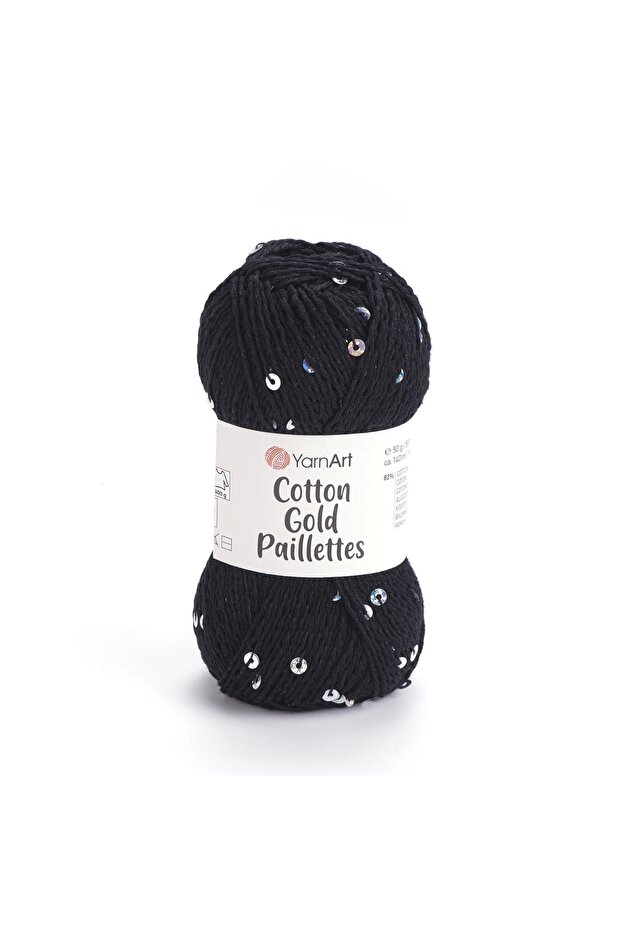 Cotton Gold Paillettes Black 7101 Sparkling Sequin Hand Knitting Yarn