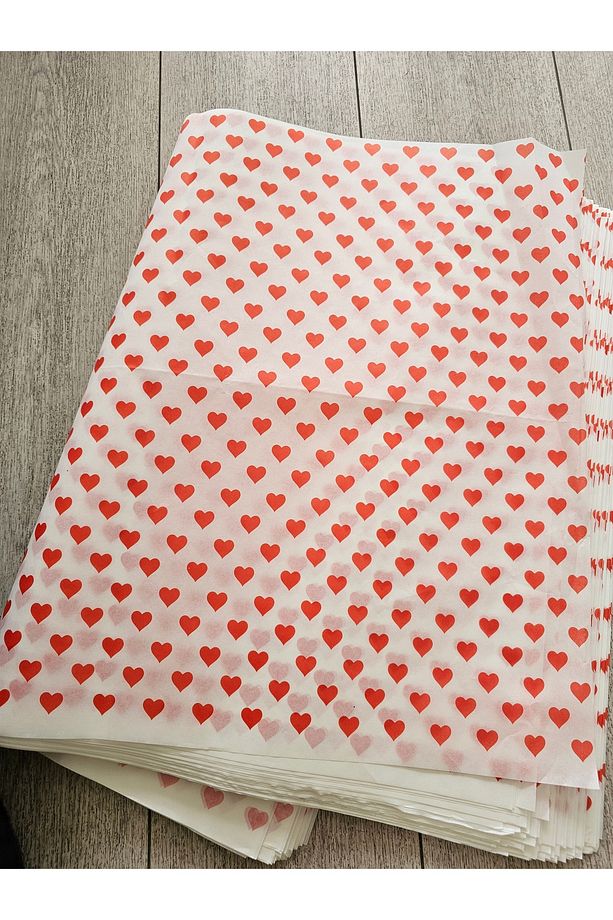 Kırmızı Mini Kalp Desen  Baskılı Pelur Kağıt -10 Adet - Sevgililer Günü Model - 3
