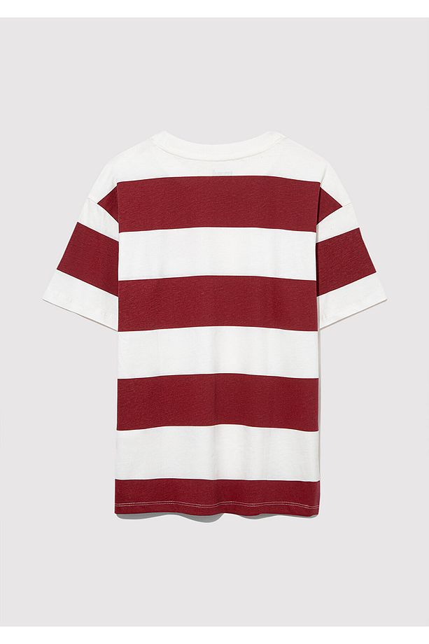 Logo Baskılı Bordo Çizgili Tişört Loose Fit / Bol Rahat Kesim 6610183-88061 - 3