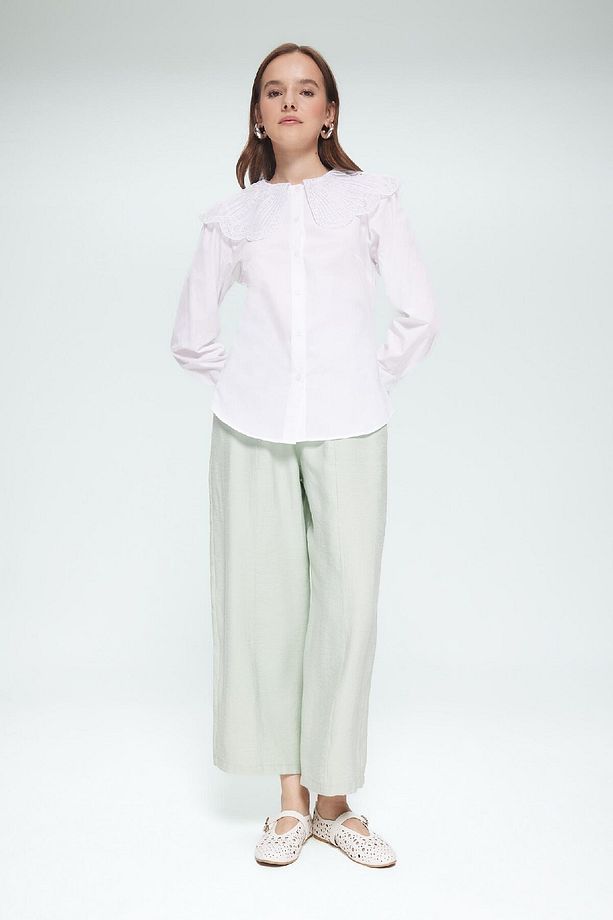 Regular Fit Geniş Yakalı Poplin Uzun Kollu Tesettür Gömlek Tunik F2731ax25sm - 2