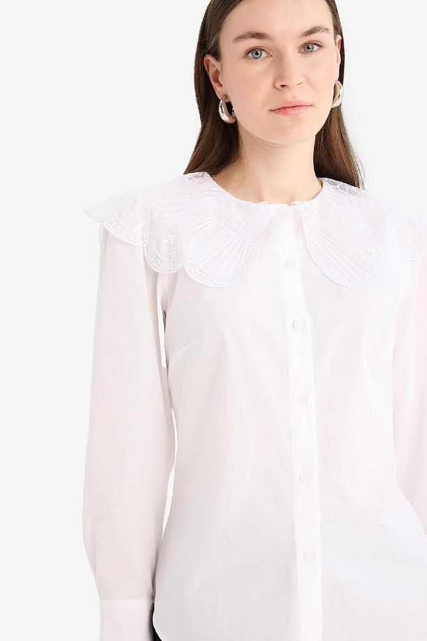 Regular Fit Geniş Yakalı Poplin Uzun Kollu Tesettür Gömlek Tunik F2731ax25sm - 7
