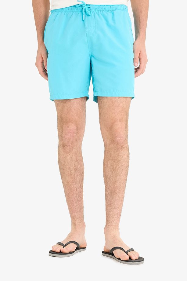 Regular Fit Kısa Boy Cepli File Astarlı Beli Bağcıklı Düz Hafif Kumaş Deniz Şortu E5133axns - 1
