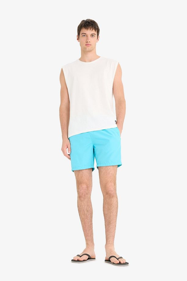 Regular Fit Kısa Boy Cepli File Astarlı Beli Bağcıklı Düz Hafif Kumaş Deniz Şortu E5133axns - 2