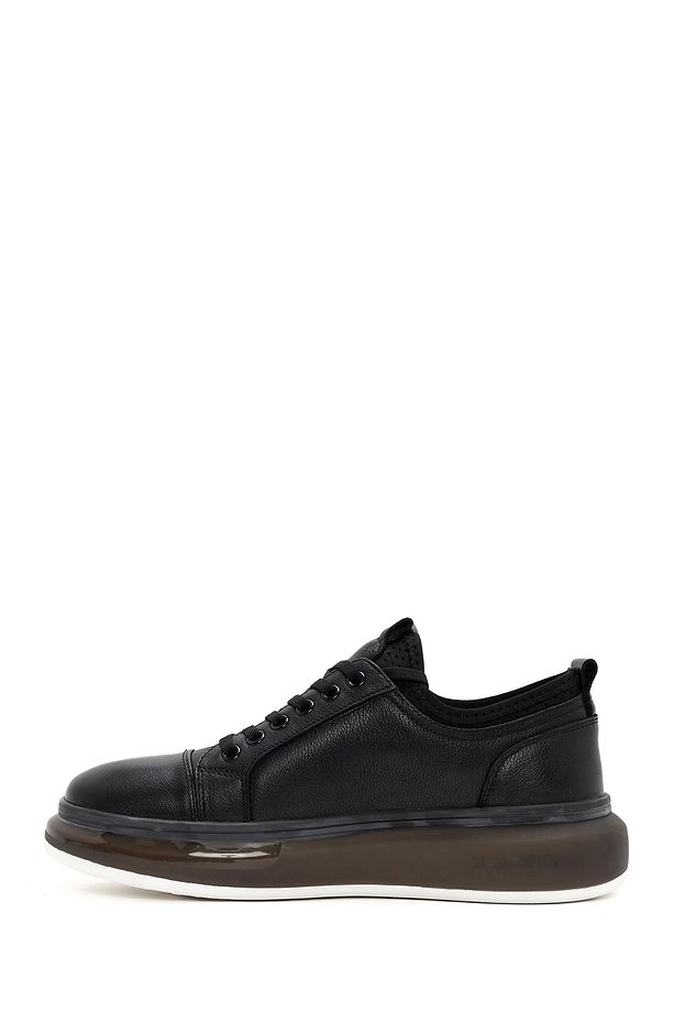 Erkek Siyah Kalın Tabanlı Bağcıklı Deri Sneaker 25SFD691418 - 2