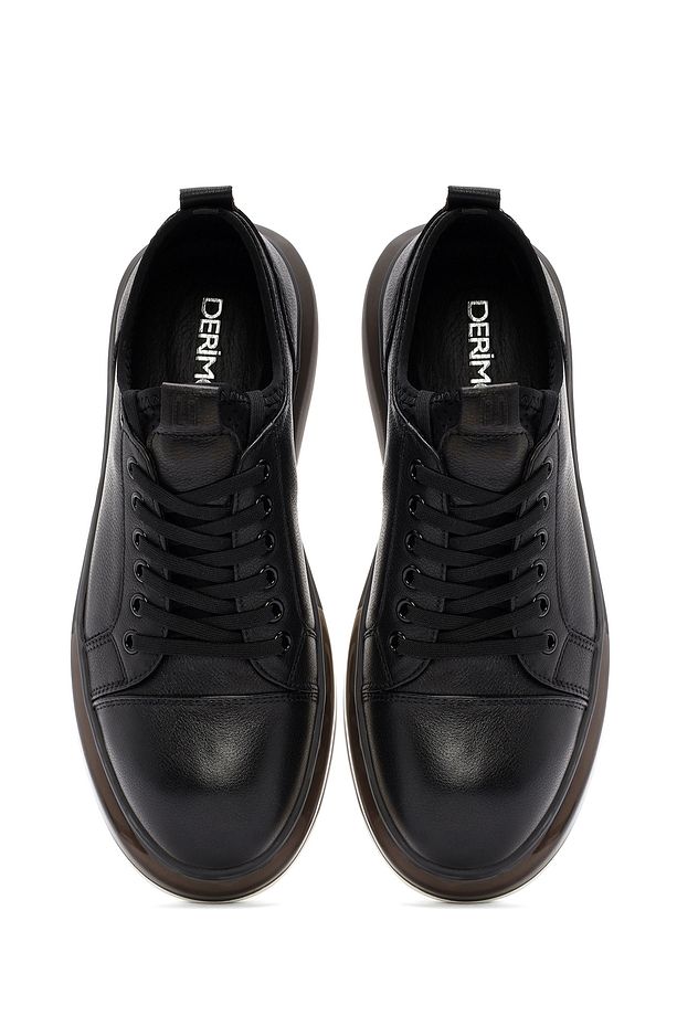 Erkek Siyah Kalın Tabanlı Bağcıklı Deri Sneaker 25SFD691418 - 7